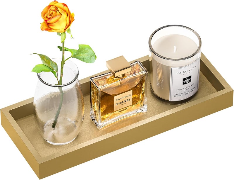 ZHWS Gold Bathroom Vanity Tray for Soap Dispenser, Perfume, Jewelry, Candle, Makeup, Decor, Toilet Tank Tray, Kitchen Tray for Spice, Salt, Coffee 11.3”L x 4.4”W x 1.14”H - Image 1